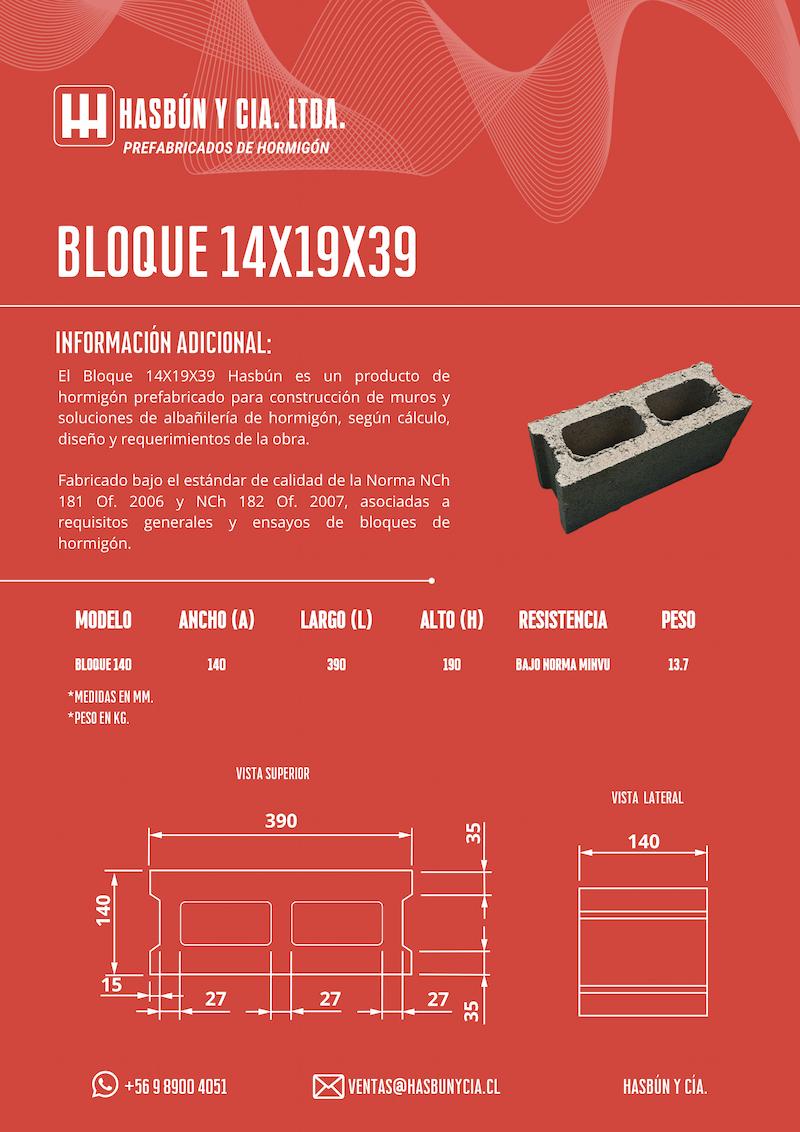 BLOQUE 14X19X39 FICHA TECNICA hasbún