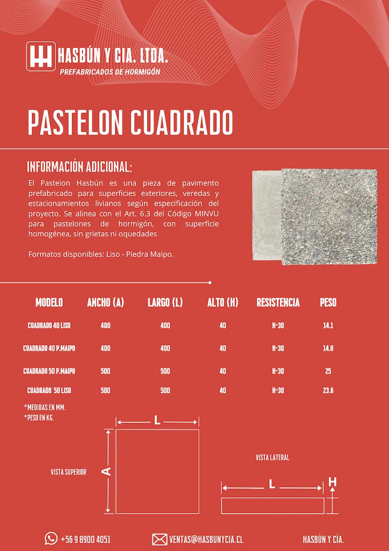 PASTELON CUADRADO ficha técnica hasbún